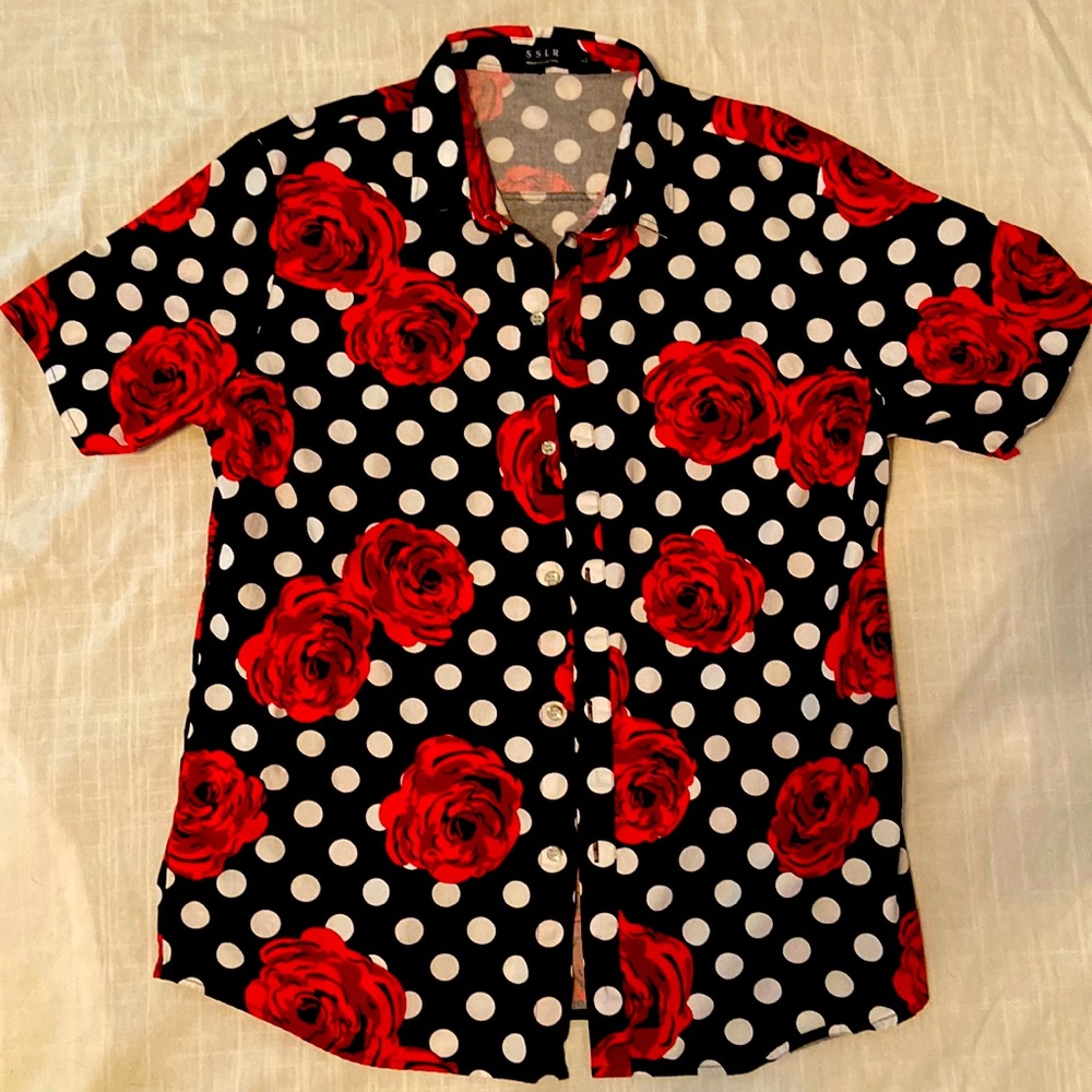 SSLR Men’s collection roses and polkadots button down shirt